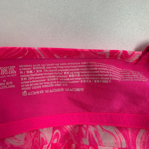 Pink Victorias Secret Bra Womens M Medium Pink Plunge Wireless Push Up Bralette - Picture 12 of 15